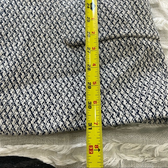 ZARA NAVY & ECRU LONG JACQUARD BLAZER JACKET WITH ZIPPED POCKETS SZ M CAREER EUC - Picture 13 of 16